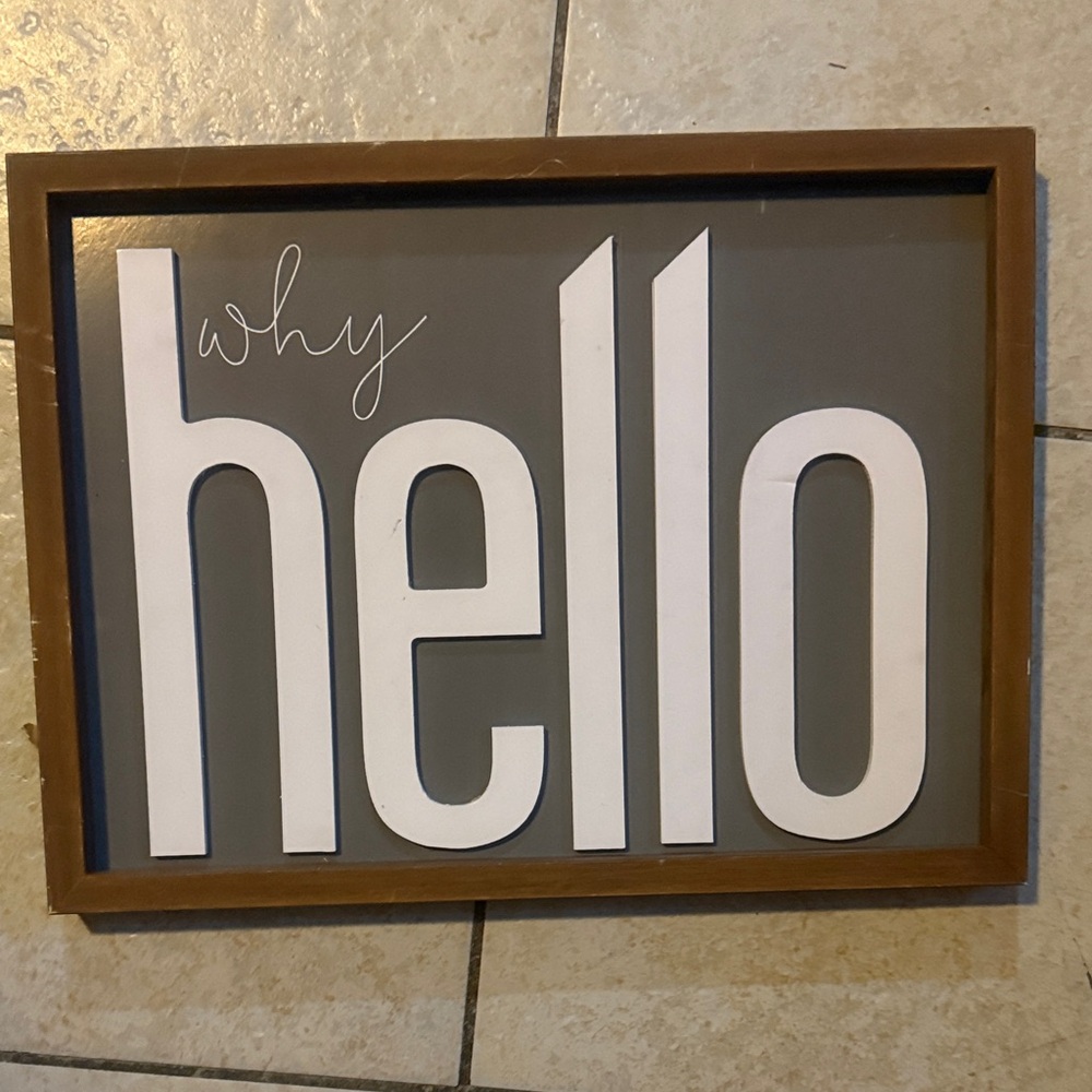 Gray and White 'Hello' Wall Art